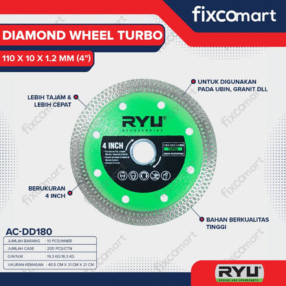 RYU MATA POTONG GRANIT TILE KERAMIK Diamond Wheel Turbo 110 X 10 X 1.2