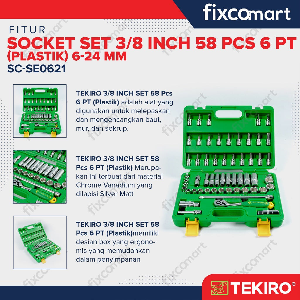 Tekiro Socket Set 3/8 Inch 58 Pcs (6-24 Mm) 6Pt / Tekiro Sock Set 58 Pcs