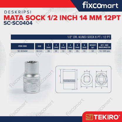 Tekiro Socket 1/2 inch 14 mm 12 PT