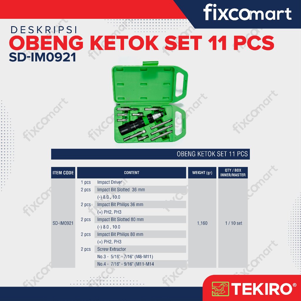 Tekiro Obeng Ketok Set 11 Pcs / Tekiro Impact Driver 11 Pcs