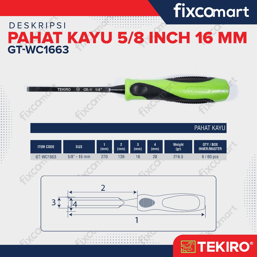 Tekiro Pahat Kayu 16 mm / Tekiro Wood Chisel 5/8 Inch