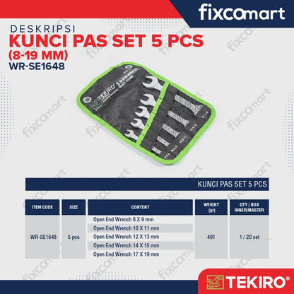 Tekiro Kunci Pas Set 5 Pcs (8-19 Mm) / Tekiro Open End Wrench Set