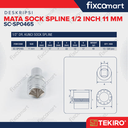 Tekiro Mata Sock Spline 1/2 Inch 11 mm / Tekiro Spline Socket