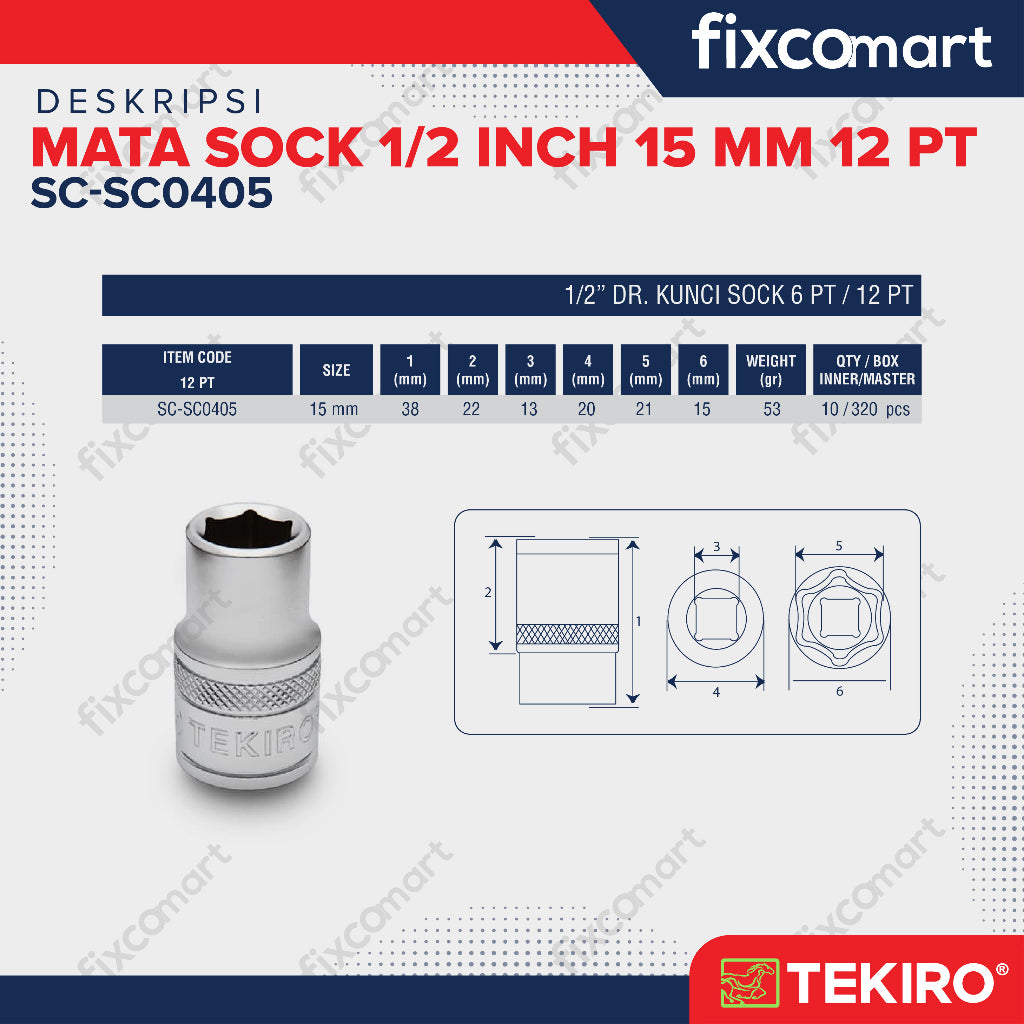 Tekiro Socket 1/2" 15 mm / Mata Socket