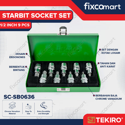 Tekiro Mata Sock L Bintang Set 1/2 Inch 9 Pcs (T20 - T60)/ Tekiro Starbit Socket Set