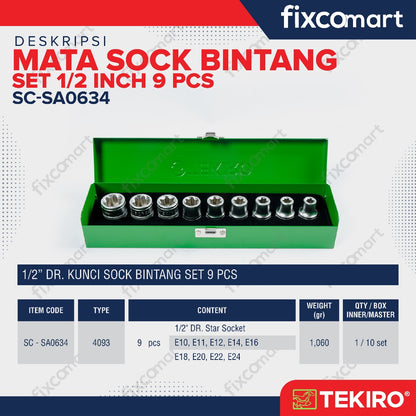 Tekiro Mata Sock Bintang Set 1/2 Inch 9 Pcs (E10 - E24) / Tekiro Star Socket Set