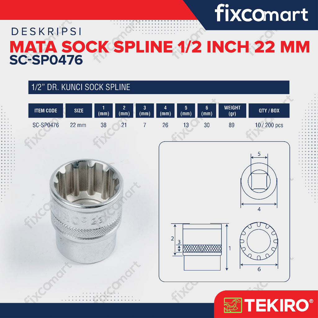 Tekiro Mata Sock Spline 1/2 Inch 22 mm / Tekiro Spline Socket