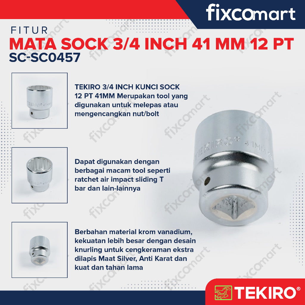 Tekiro Socket 3/4 inch 41 mm 12 PT / Mata Sock 3/4 Inch