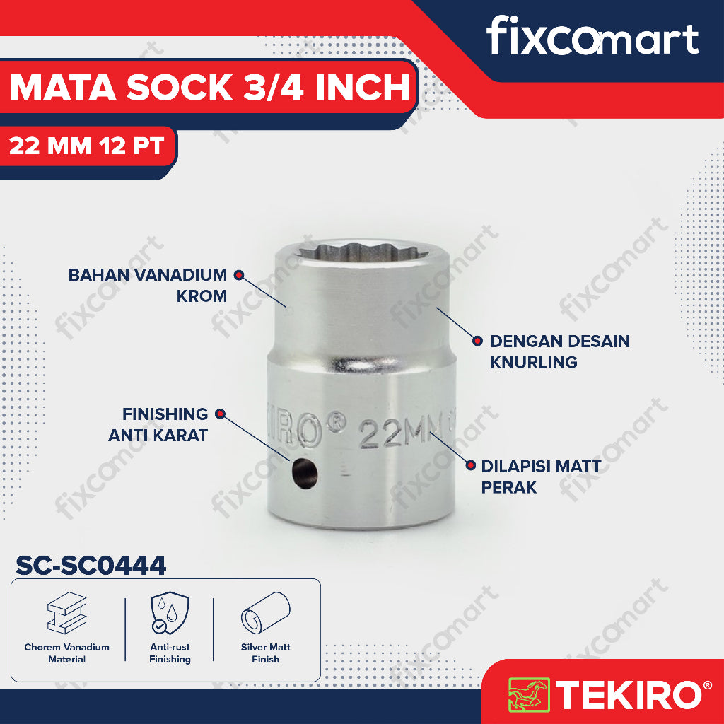 Tekiro Socket 3/4 inch 22 mm 12 PT / Mata Sock 3/4 Inch