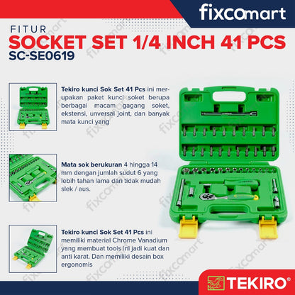 Tekiro Socket Set 1/4 Inch 41 Pcs (4-14 Mm) 6Pt / Tekiro Sock Set 41 Pcs