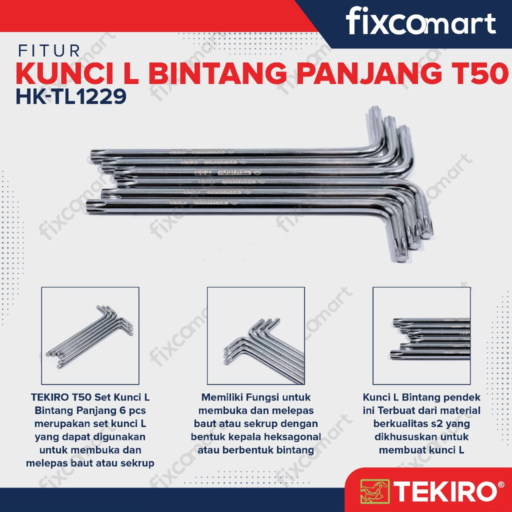 TEKIRO SET KUNCI L BINTANG PANJANG 6 PCS