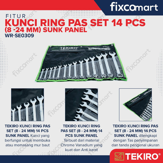 Tekiro Combination Wrench Set / Kunci Ring Pas Set Set 14 Pcs (8-24 Mm) Sunk Panel