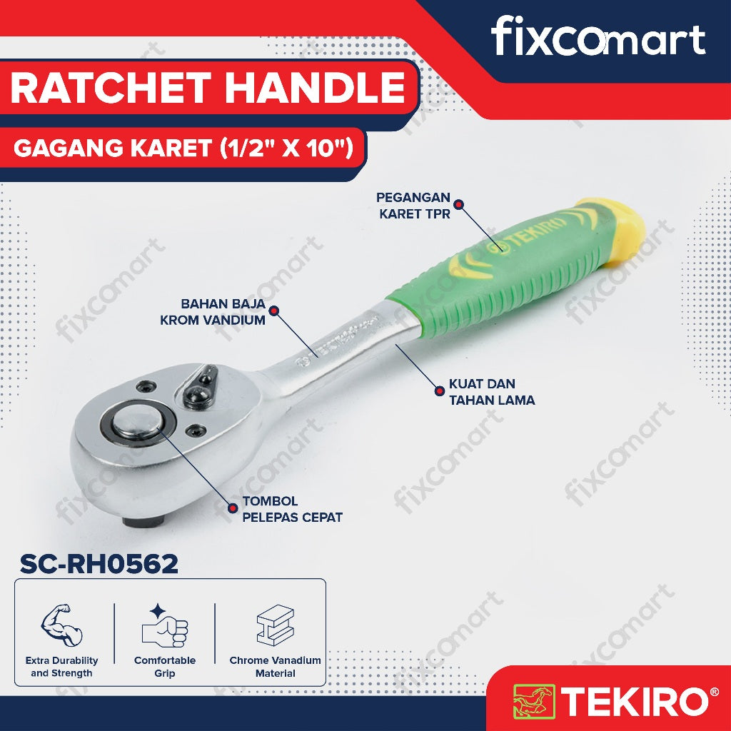 Tekiro Ratchet Handle 1/2 X 10 Inch (Gagang Karet) / Tekiro Ratchet Handle Karet