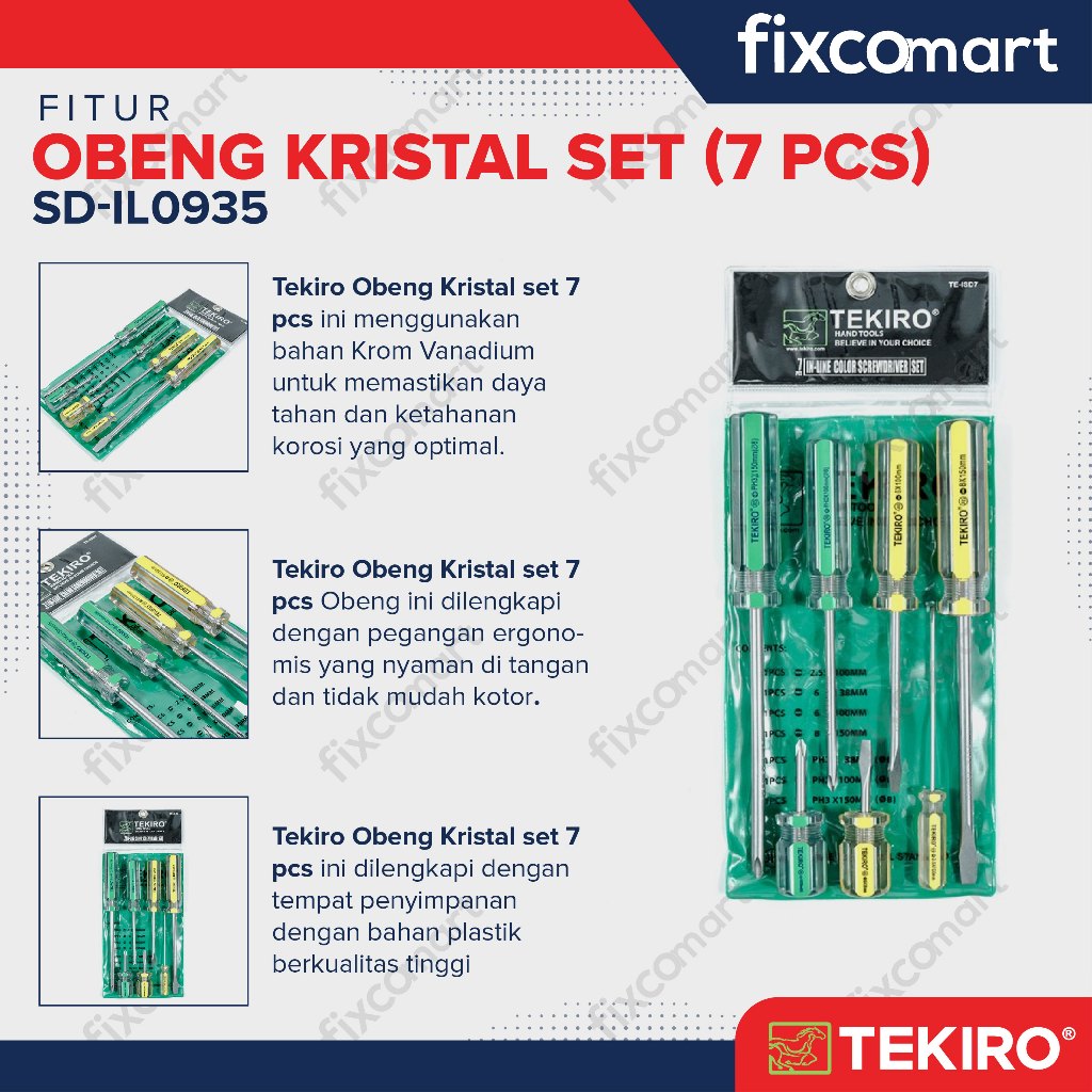 Tekiro Obeng Kristal Set 7 Pcs / Tekiro Obeng Set