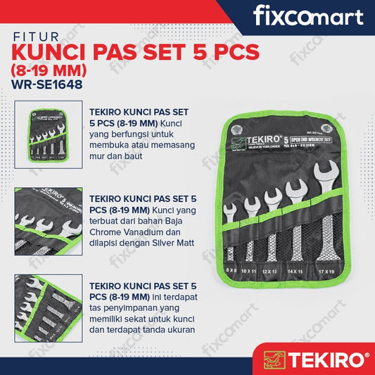 Tekiro Kunci Pas Set 5 Pcs (8-19 Mm) / Tekiro Open End Wrench Set