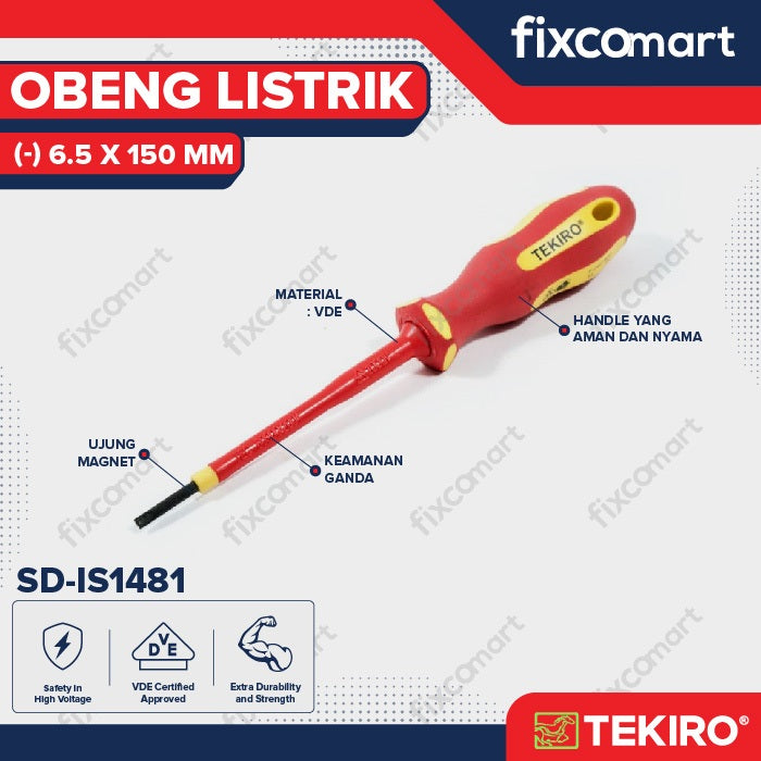 Tekiro Obeng Listrik (-) 6.5 X 150 mm / Tekiro Obeng Min / Obeng Plat