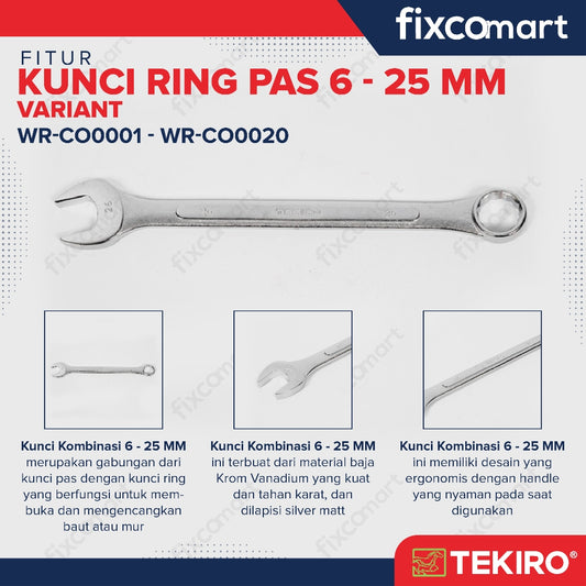 FIXCOMART - Tekiro Kunci Ring Pas mm (Metric) / Combination Wrench 6 - 25 mm