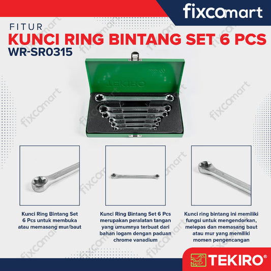 Tekiro Kunci Ring Bintang Set 6 Pcs / Tekiro Star Wrench