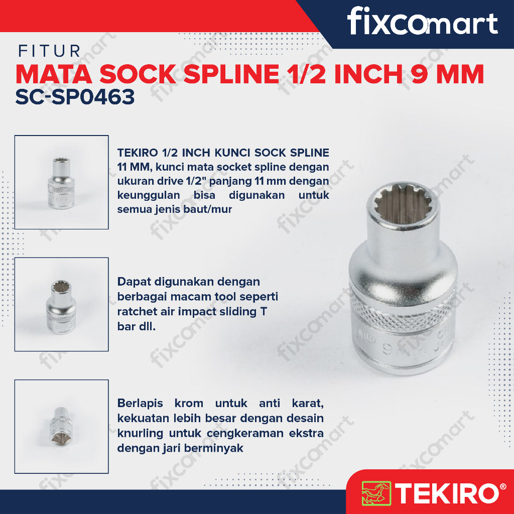 Tekiro Mata Sock Spline 1/2 Inch 9 mm / Tekiro Spline Socket
