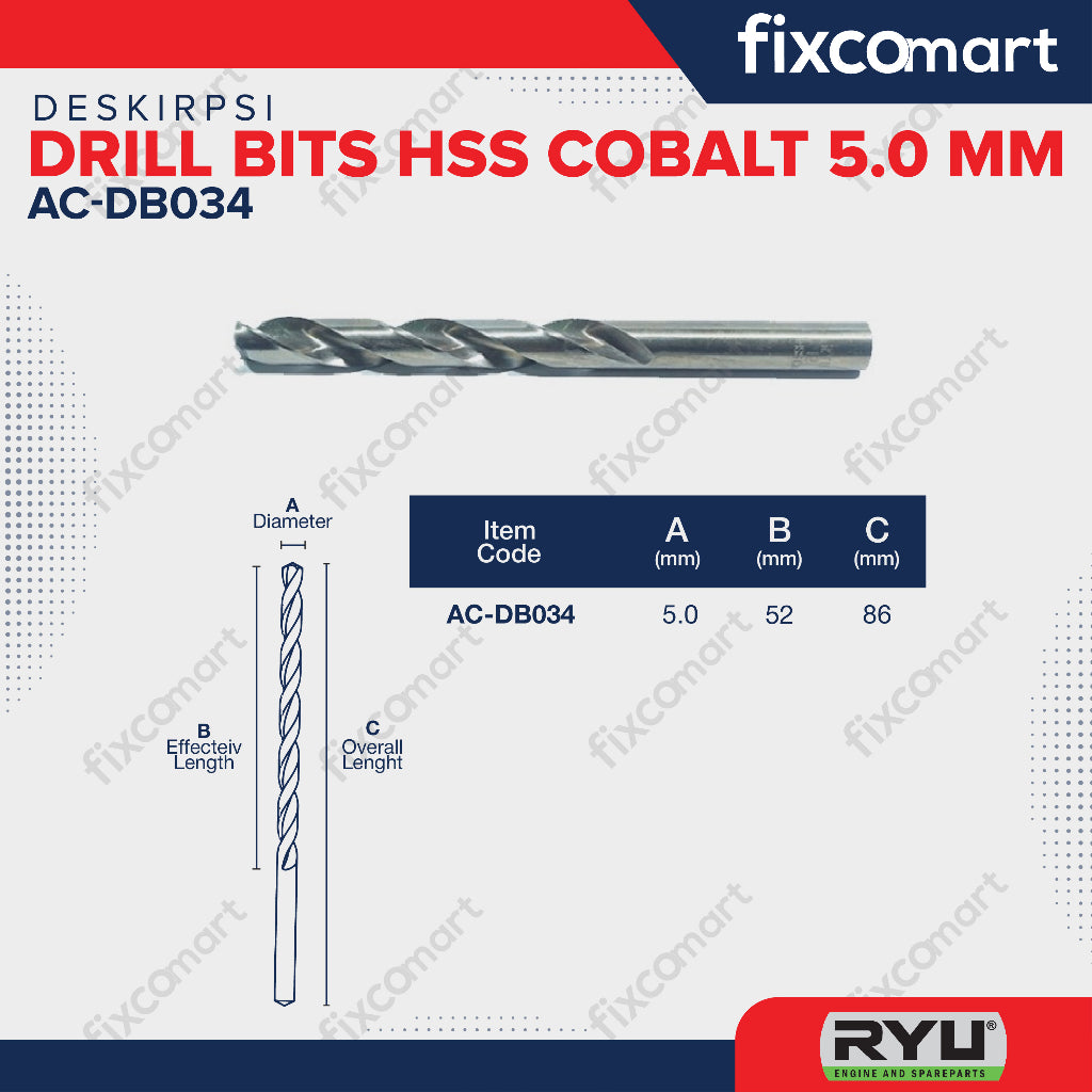 Ryu Hss Cobalt 5.0 Mm / Mata Bor Stainless
