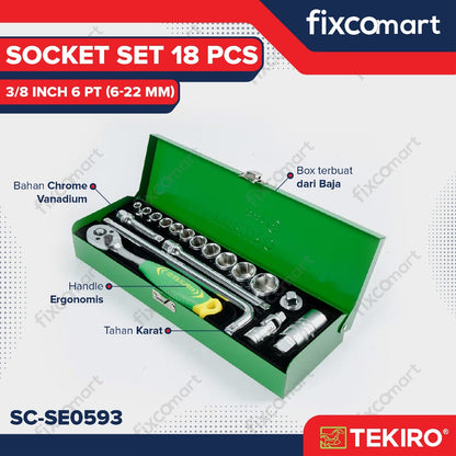Tekiro Socket Set 18 Pcs 3/8 inch 6-22 mm 6PT / Sock Set