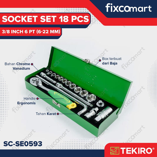 Tekiro Socket Set 18 Pcs 3/8 inch 6-22 mm 6PT / Sock Set