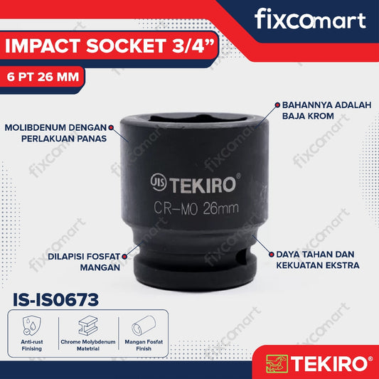 Tekiro Socket Impact 3/4 Inch 26 Mm 6 Pt / Mata Sock Impact