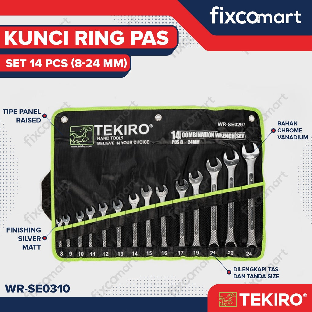Tekiro Combination Wrench Set / Kunci Ring Pas Set 14 Pcs (8-24 Mm)