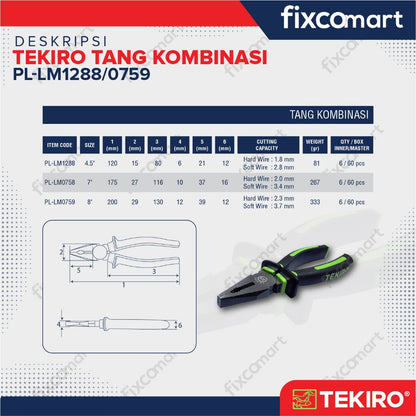 TEKIRO TANG KOMBINASI / LANCIP / POTONG LINESMAN / LONG NOSE /  DIAGONAL PLIERS 6 - 7 INCH