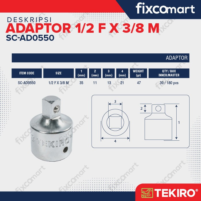 Tekiro Adaptor 1/2 F X 3/8 M / Tekiro Sambungan Mata Sock
