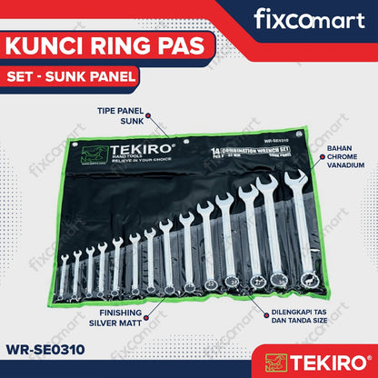 Tekiro Combination Wrench Set / Kunci Ring Pas Set 14 Pcs (8-32 Mm) Sunk Panel