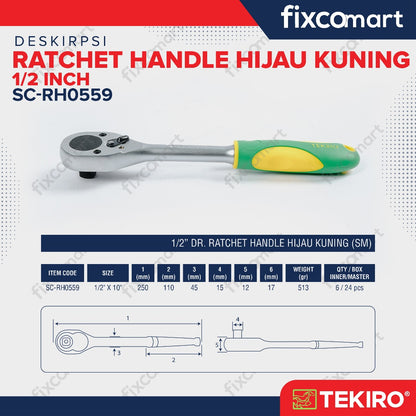 Tekiro Ratchet Handle 1/2 X 10 Inch (Hijau Kuning) / Tekiro Gagang Ratchet