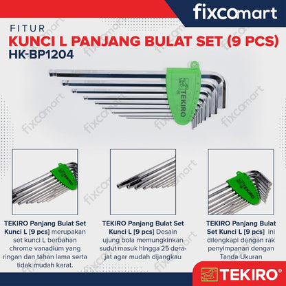 Tekiro Kunci L Ballpoint Set 9 Pcs Panjang / Kunci L Set