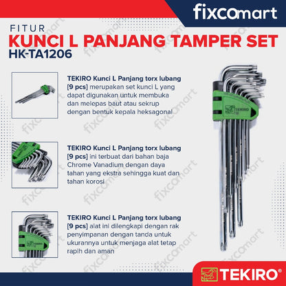 Tekiro Kunci L Set Tamper Torx 9 Pcs / Kunci L Bintang Set