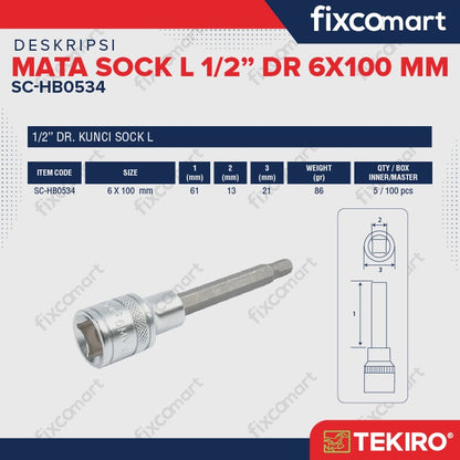 Tekiro Hex Bit Socket 1/2 inch 6 x 100 mm / Mata Sock L