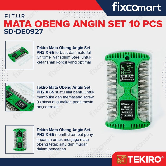TEKIRO Mata Obeng Angin Set Ph2 X 65 Mm 10 Pcs