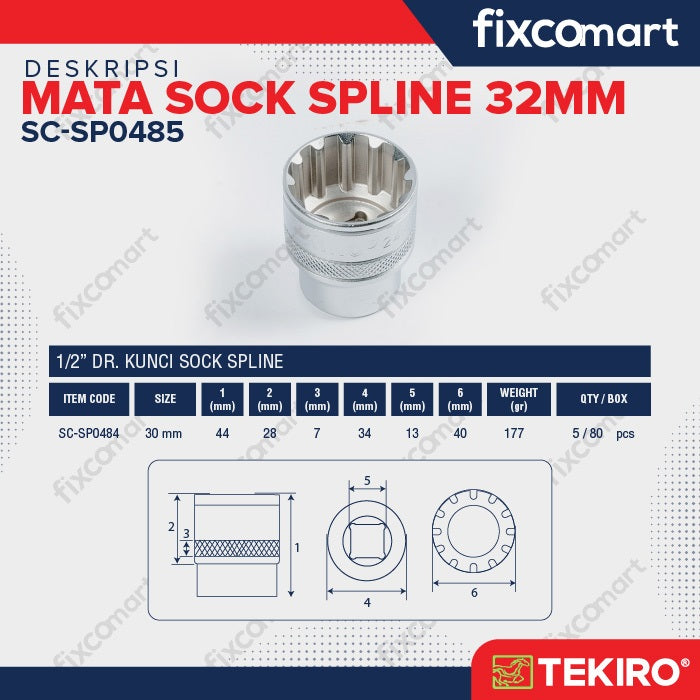Tekiro Mata Sock Spline 1/2 Inch 32 mm / Tekiro Spline Socket