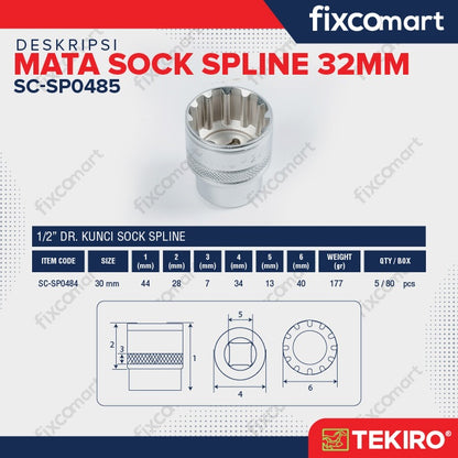 Tekiro Mata Sock Spline 1/2 Inch 32 mm / Tekiro Spline Socket