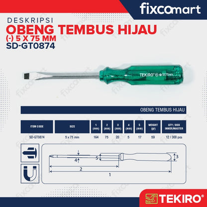Tekiro Obeng Tembus Hijau (-) 5 X 75 Mm / Tekiro Obeng Go Thru