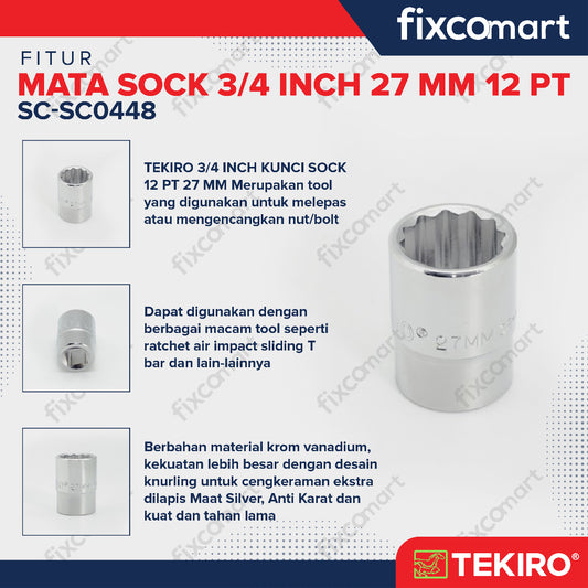 Tekiro Socket 3/4 inch 27 mm 12 PT / Mata Sock 3/4 Inch