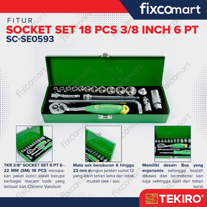 Tekiro Socket Set 18 Pcs 3/8 inch 6-22 mm 6PT / Sock Set