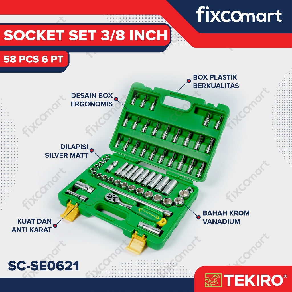 Tekiro Socket Set 3/8 Inch 58 Pcs (6-24 Mm) 6Pt / Tekiro Sock Set 58 Pcs