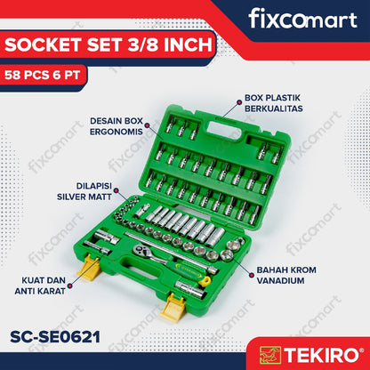 Tekiro Socket Set 3/8 Inch 58 Pcs (6-24 Mm) 6Pt / Tekiro Sock Set 58 Pcs