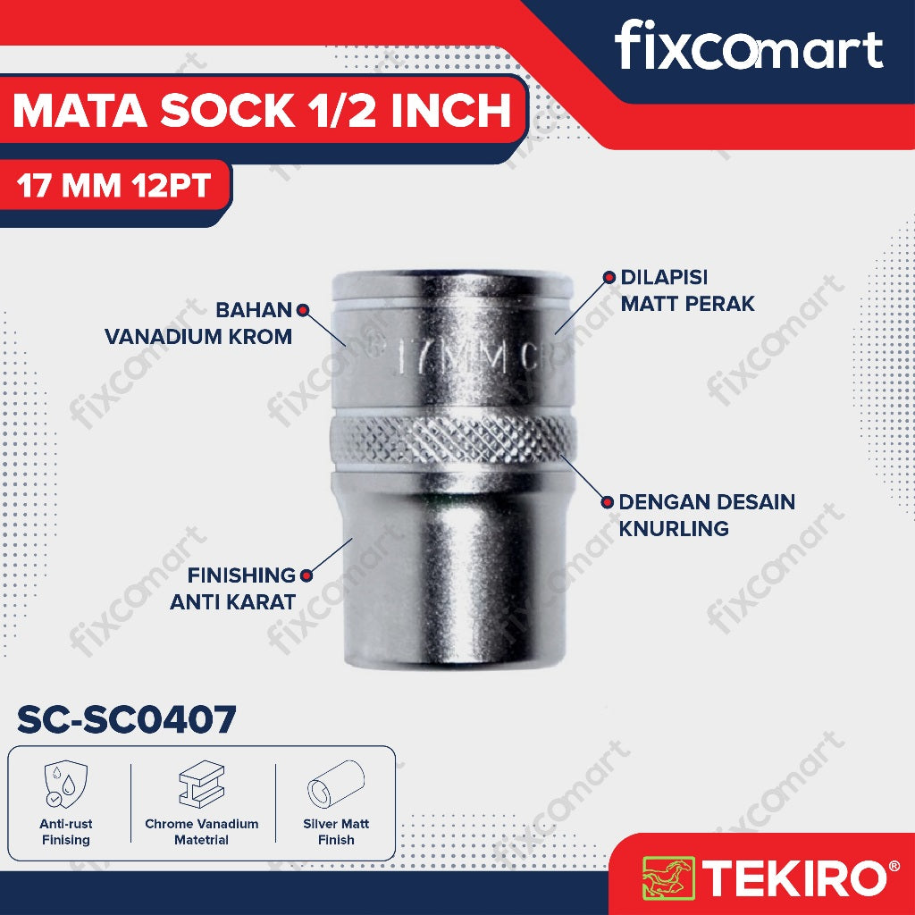 Tekiro Socket 1/2 inch 17 mm 12 PT
