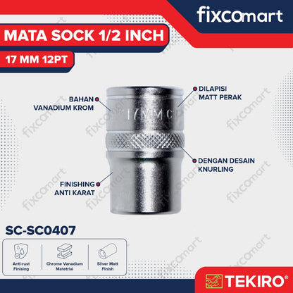 Tekiro Socket 1/2 inch 17 mm 12 PT