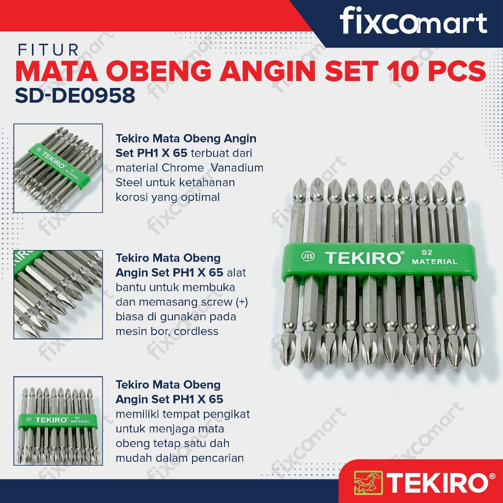 Tekiro Mata Obeng Angin Set 10 Pcs PH1 X 65