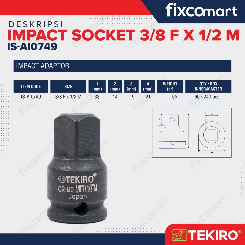 Tekiro Adaptor Impact 3/8 F X 1/2 M / Tekiro Sambungan Mata Sock Impact