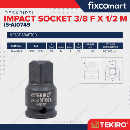 Tekiro Adaptor Impact 3/8 F X 1/2 M / Tekiro Sambungan Mata Sock Impact