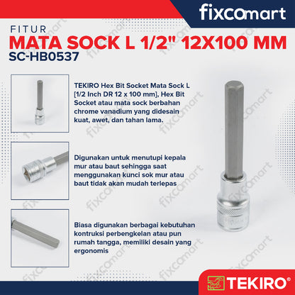 Tekiro Mata Sock L 1/2" 12X100 mm / Hex Bit Socket