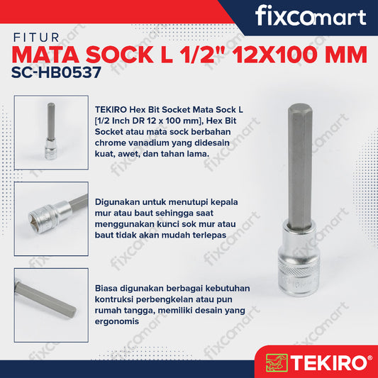Tekiro Mata Sock L 1/2" 12X100 mm / Hex Bit Socket